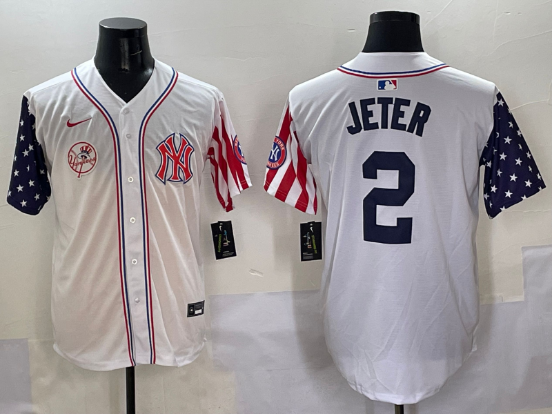 Men 2025  MLB New York Yankees #2 Jeter white jersey style 8